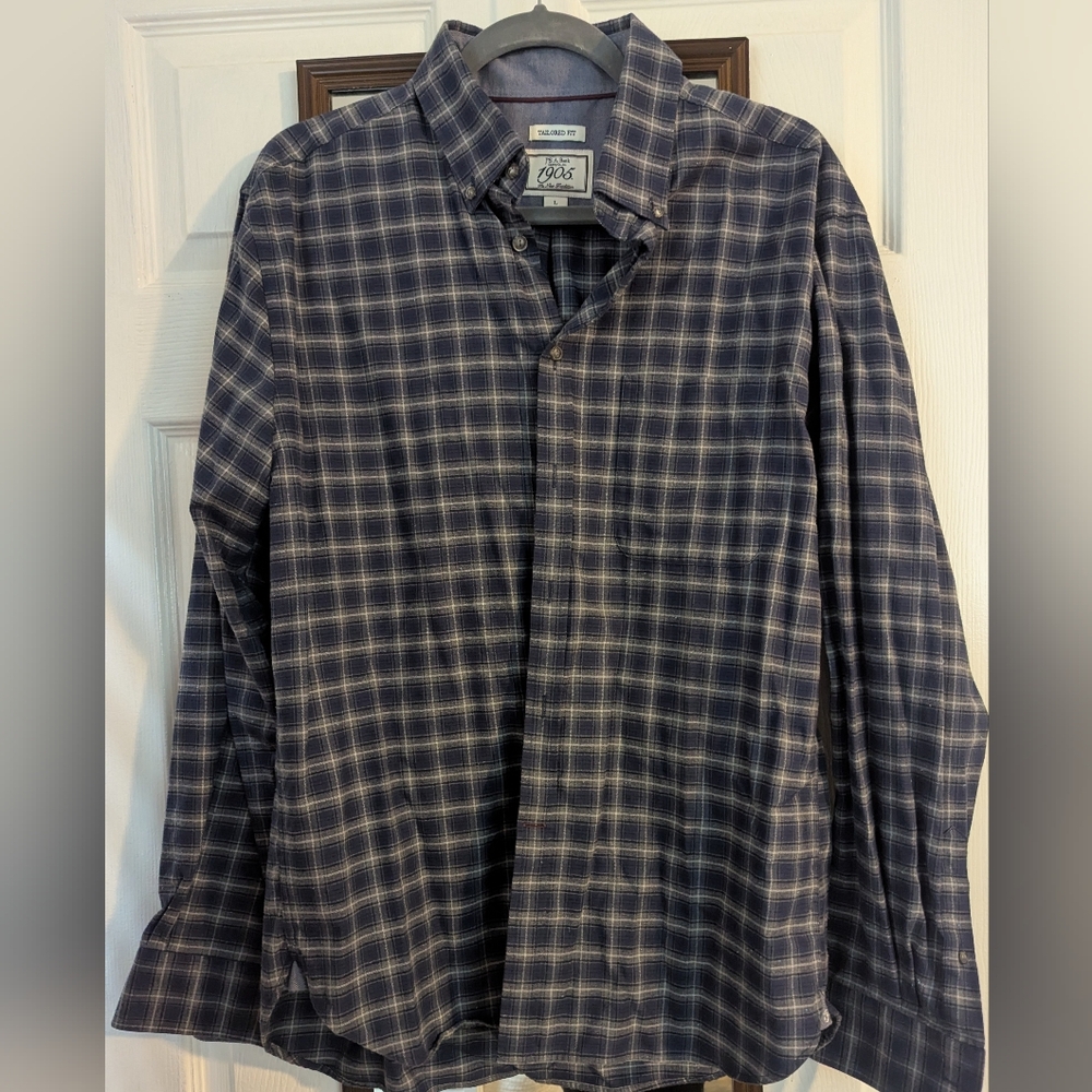 Jos. A. Bank 1905 Blue Plaid Long Sleeve Button-Up Shirt